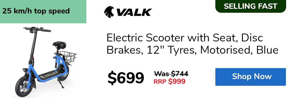 Electric Scooter with Seat, Disc Brakes, 12" Tyres, Motorised, Blue