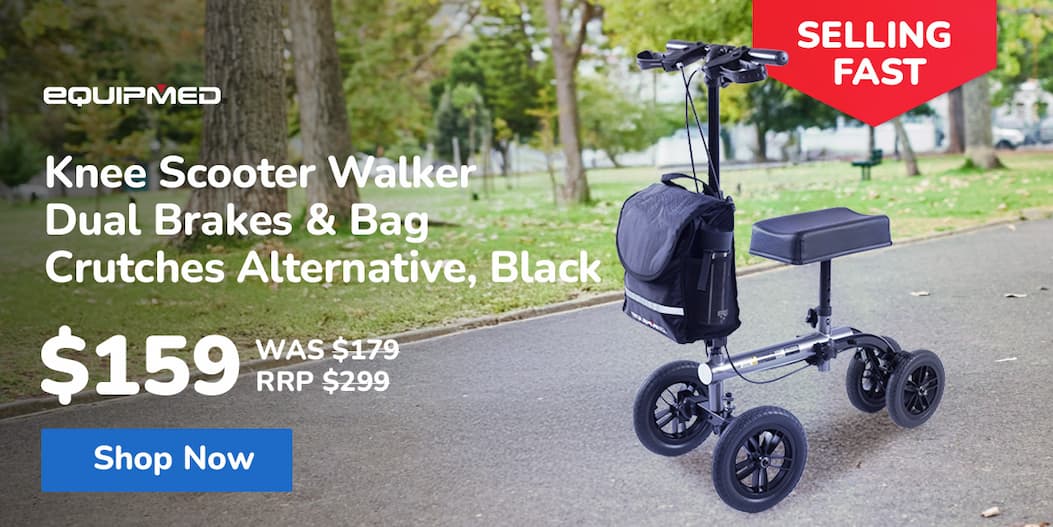 EQUIPMED Knee Scooter Walker, Dual Brakes - Bag - Broken Leg Ankle Foot Mobility - Crutches Alternative - Black