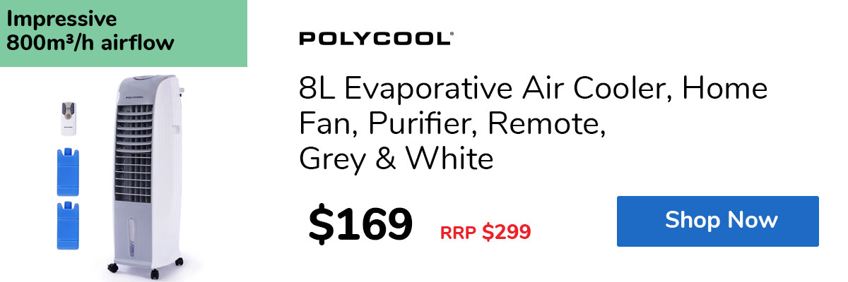 8L Evaporative Air Cooler, Home Fan, Purifier, Remote, Grey & White