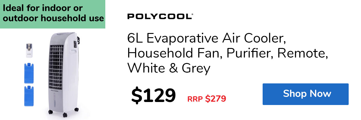 6L Evaporative Air Cooler, Household Fan, Purifier, Remote, White & Grey