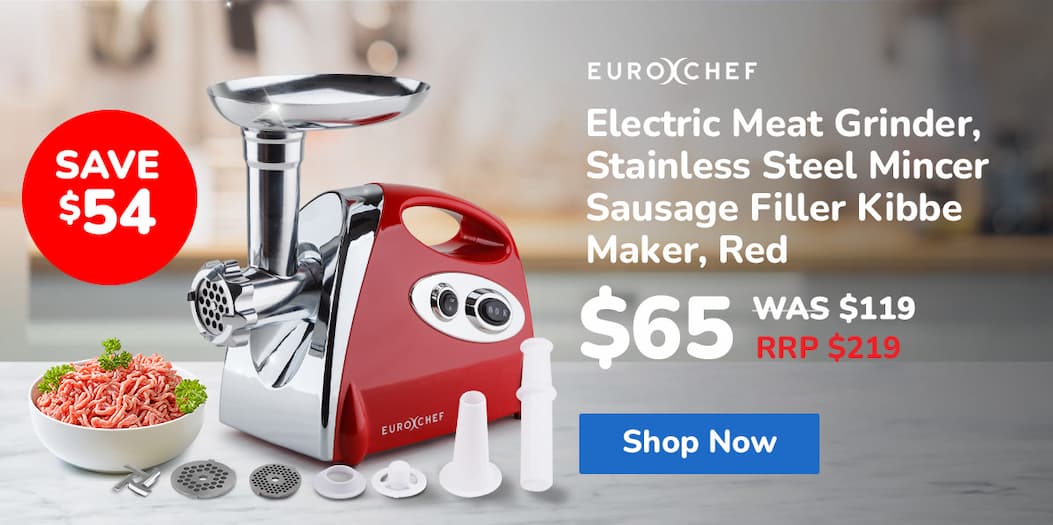 EUROCHEF Electric Meat Grinder, Stainless Steel Mincer Sausage Filler Kibbe Maker, Red