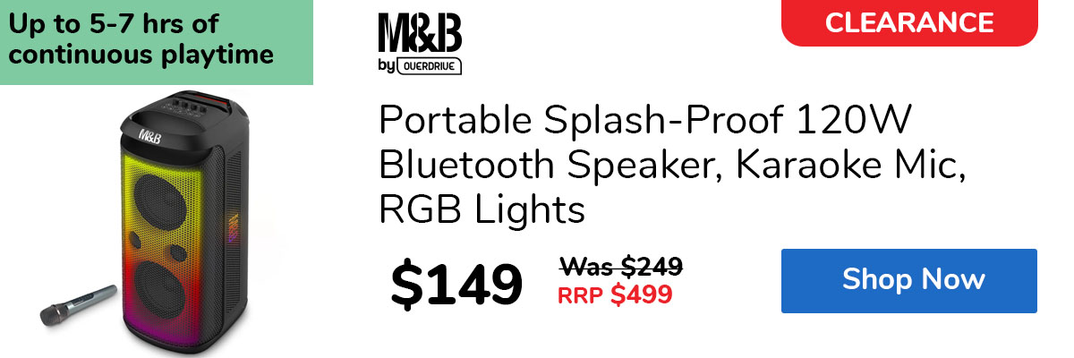 Portable Splash-Proof 120W Bluetooth Speaker, Karaoke Mic, RGB Lights