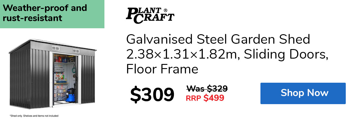 Galvanised Steel Garden Shed 2.38×1.31×1.82m, Sliding Doors, Floor Frame