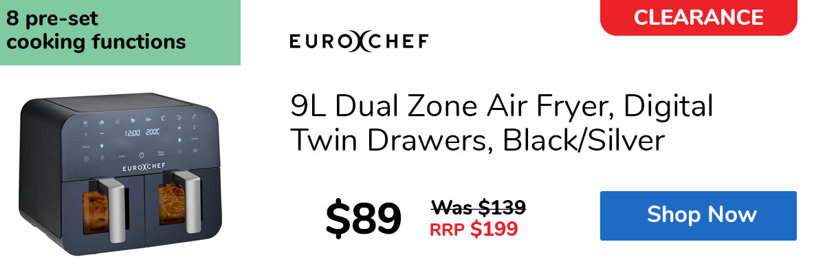9L Dual Zone Air Fryer, Digital Twin Drawers, Black/Silver