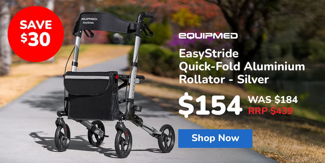 EQUIPMED EasyStride Quick-Fold Aluminium Rollator - Silver