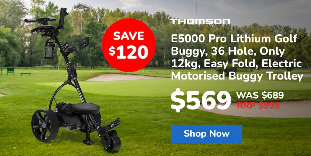 THOMSON E5000 Pro Lithium Golf Buggy, 36 Hole, Only 12kg, Easy Fold, Electric Motorised Buggy Trolley Cart w/ Seat, Black