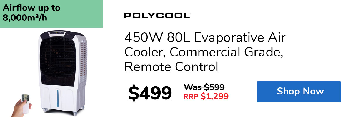 450W 80L Evaporative Air Cooler, Commercial Grade, Remote Control