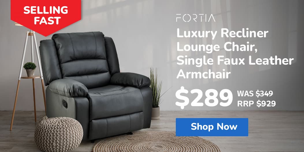 FORTIA Luxury Recliner Lounge Chair, Single Faux Leather Armchair, for Home Theatre Cinema, Elderly, Black