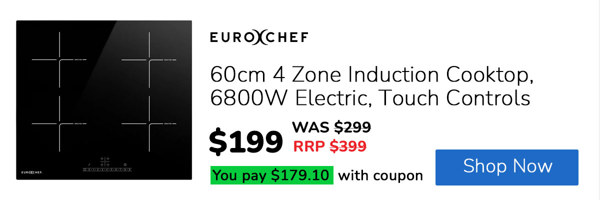 EUROCHEF 60cm 4 Zone Induction Cooktop, 6800W Electric, Touch Controls