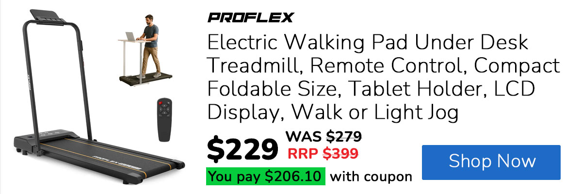 PROFLEX Electric Walking Pad Under Desk Treadmill, Remote Control, Compact Foldable Size, Tablet Holder, LCD Display, Walk or Light Jog