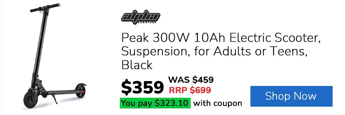 ALPHA Peak 300W 10Ah Electric Scooter, Suspension, for Adults or Teens, Black