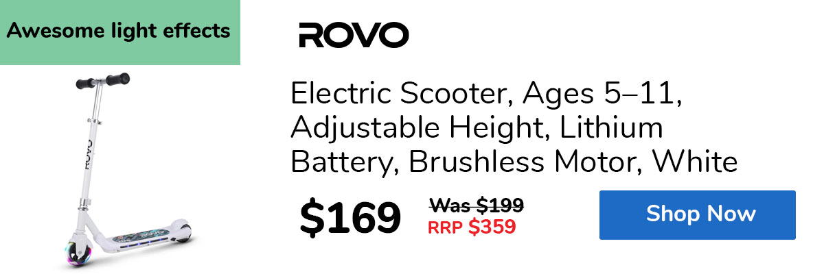 Electric Scooter, Ages 5–11, Adjustable Height, Lithium Battery, Brushless Motor, White