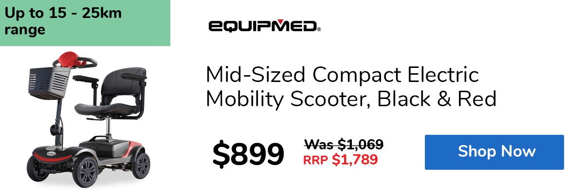 Mid-Sized Compact Electric Mobility Scooter, Black & Red