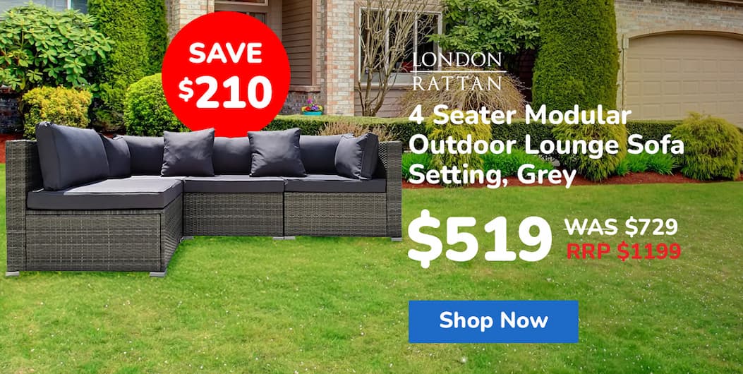 LONDON RATTAN 4 Seater Modular Outdoor Lounge Sofa Setting, Grey