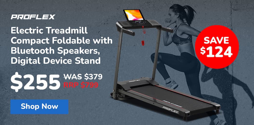 PROFLEX Electric Treadmill Compact Foldable with Bluetooth Speakers, Digital Device Stand - Black & Grey