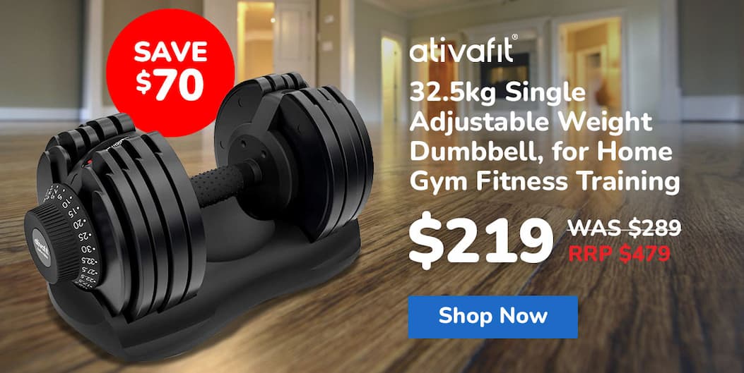 ATIVAFIT 32.5kg Single Adjustable Weight Dumbbell, for Home Gym Fitness Training