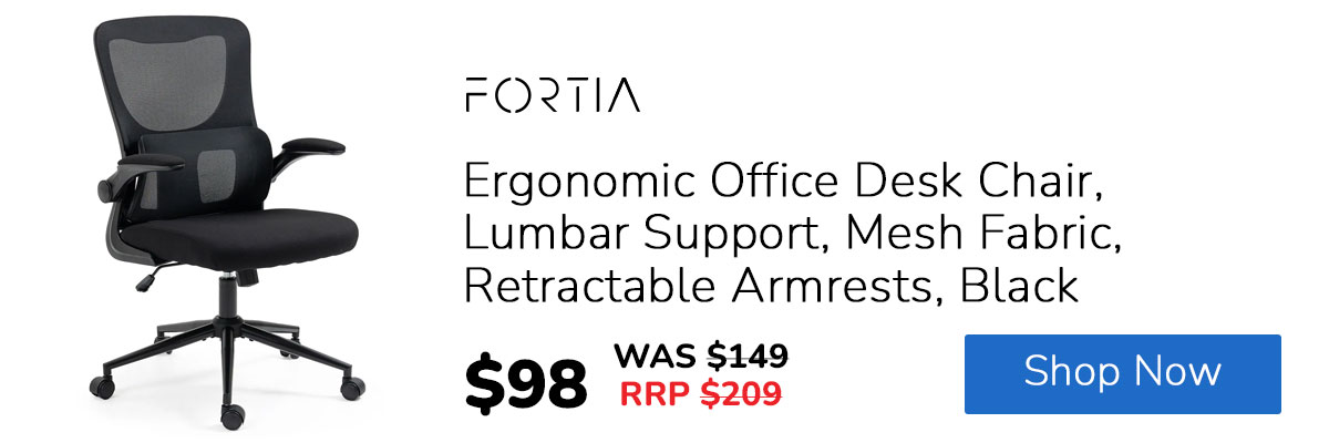 FORTIA Ergonomic Office Desk Chair, Lumbar Support, Mesh Fabric, Retractable Armrests, Black