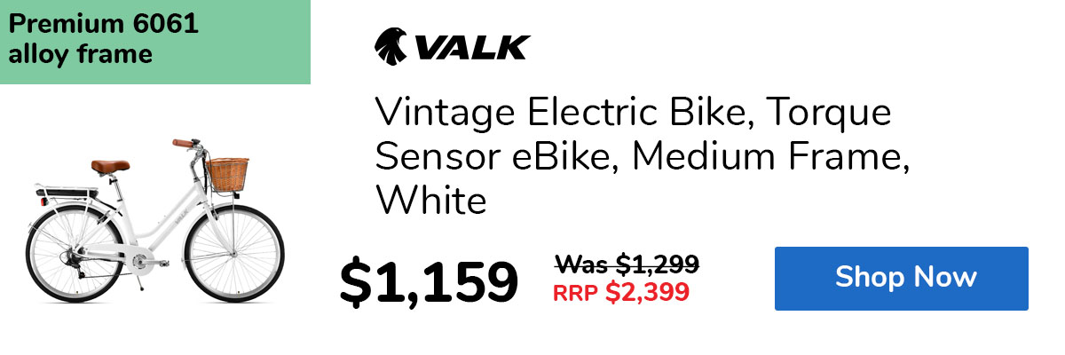 Vintage Electric Bike, Torque Sensor eBike, Medium Frame, White