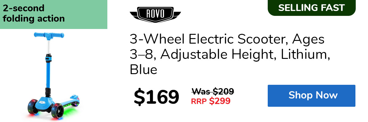 3-Wheel Electric Scooter, Ages 3–8, Adjustable Height, Lithium, Blue