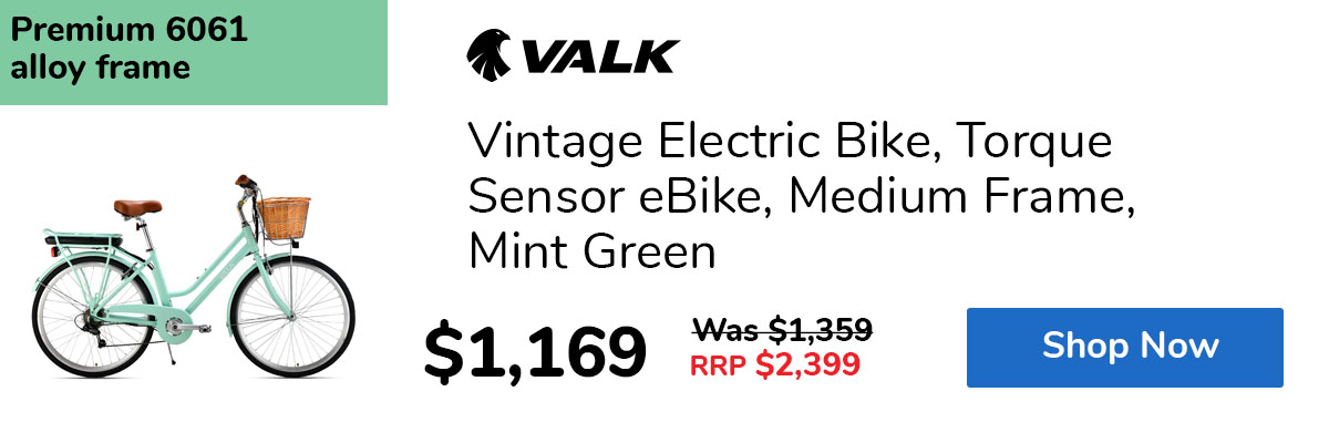 Vintage Electric Bike, Torque Sensor eBike, Medium Frame, Mint Green