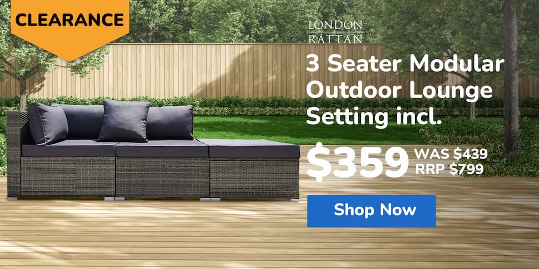 LONDON RATTAN 3 Seater Modular Outdoor Lounge Setting incl. Ottoman, Grey