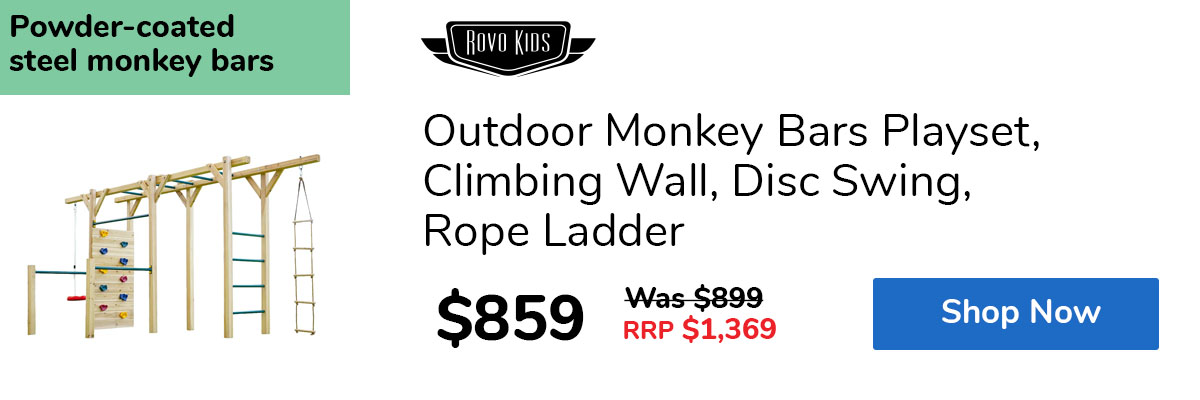 Outdoor Monkey Bars Playset, Climbing Wall, Disc Swing, Rope Ladder