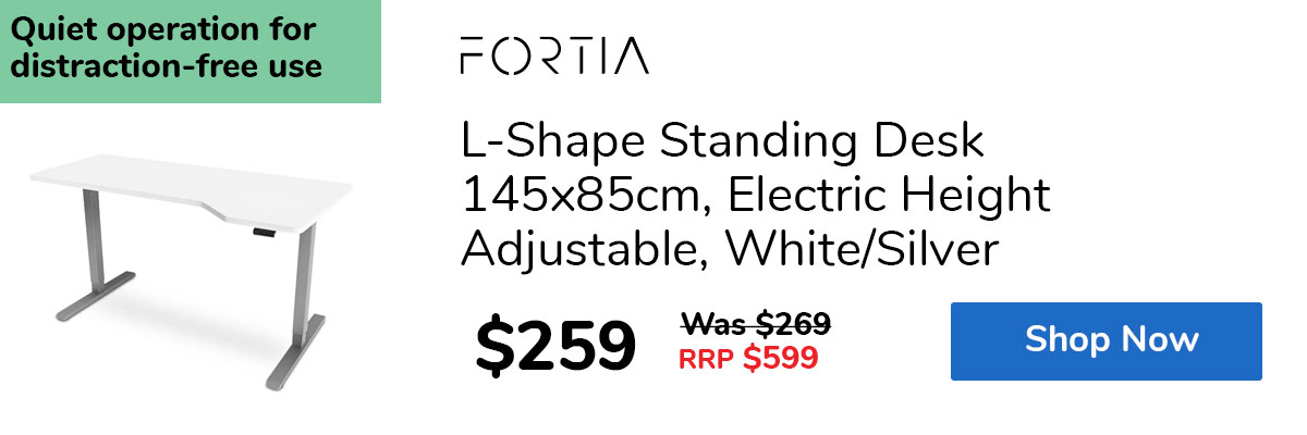 L-Shape Standing Desk 145x85cm, Electric Height Adjustable, White/Silver