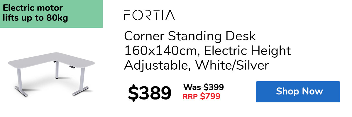 Corner Standing Desk 160x140cm, Electric Height Adjustable, White/Silver