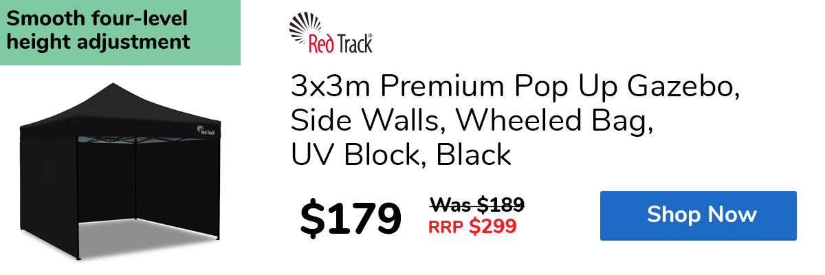 3x3m Premium Pop Up Gazebo, Side Walls, Wheeled Bag, UV Block, Black