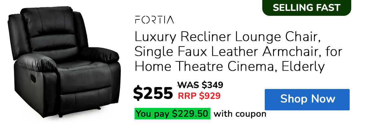FORTIA Luxury Recliner Lounge Chair, Single Faux Leather Armchair, for Home Theatre Cinema, Elderly, Black
