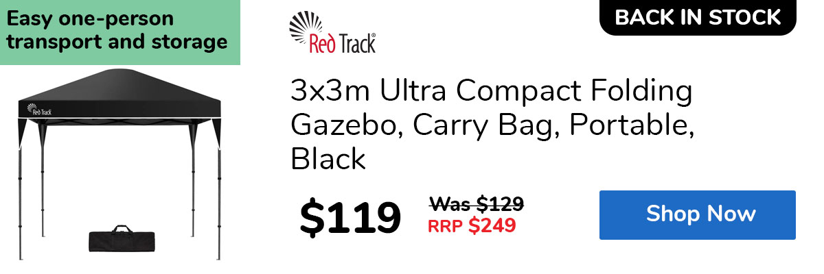 3x3m Ultra Compact Folding Gazebo, Carry Bag, Portable, Black