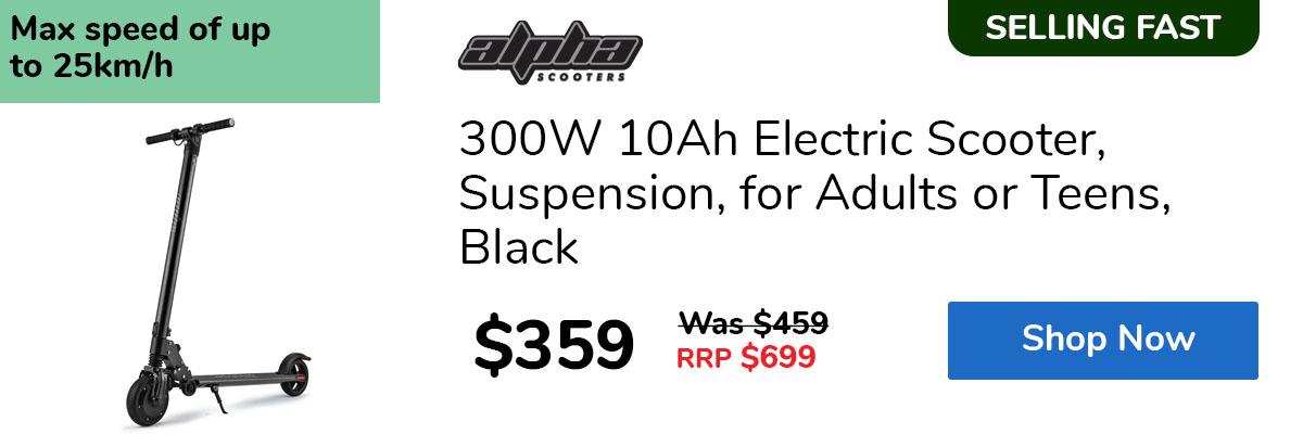 300W 10Ah Electric Scooter, Suspension, for Adults or Teens, Black