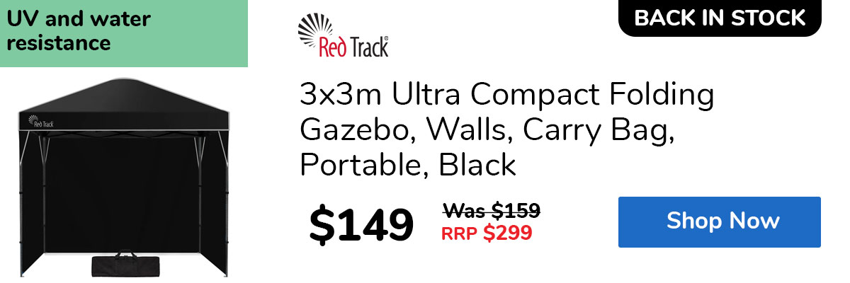 3x3m Ultra Compact Folding Gazebo, Walls, Carry Bag, Portable, Black
