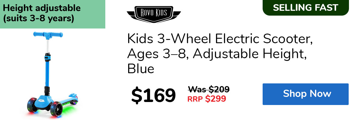 Kids 3-Wheel Electric Scooter, Ages 3–8, Adjustable Height, Blue