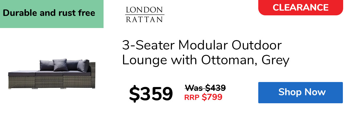 3-Seater Modular Outdoor Lounge with Ottoman, Grey