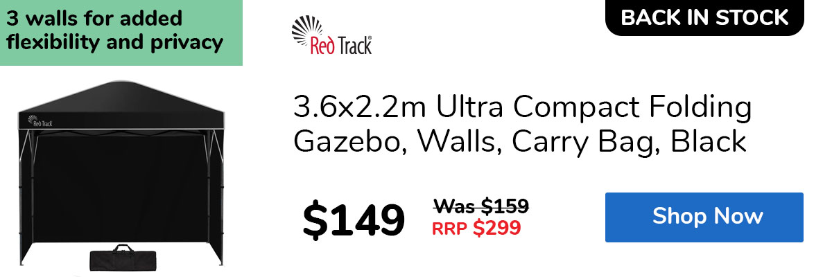 3.6x2.2m Ultra Compact Folding Gazebo, Walls, Carry Bag, Black