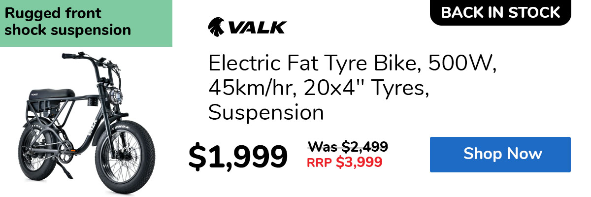 Electric Fat Tyre Bike, 500W, 45km/hr, 20x4" Tyres, Suspension