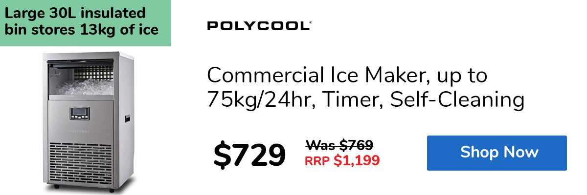 Commercial Ice Maker, up to 75kg/24hr, Timer, Self-Cleaning