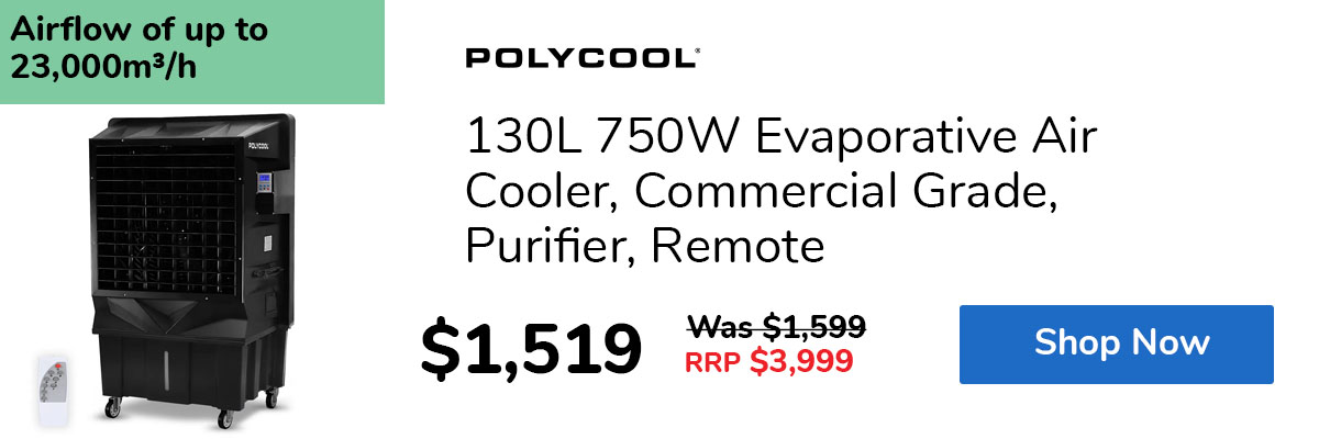 130L 750W Evaporative Air Cooler, Commercial Grade, Purifier, Remote