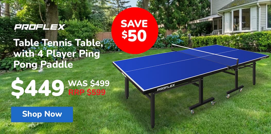 PROFLEX Table Tennis Table, with 4 Player Ping Pong Paddle and Pingpong Ball Pack