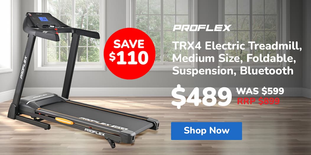 PROFLEX TRX4 Electric Treadmill, Medium Size, Foldable, Suspension, Bluetooth, USB/MP3, Pulse Sensors, Fitness Tracker