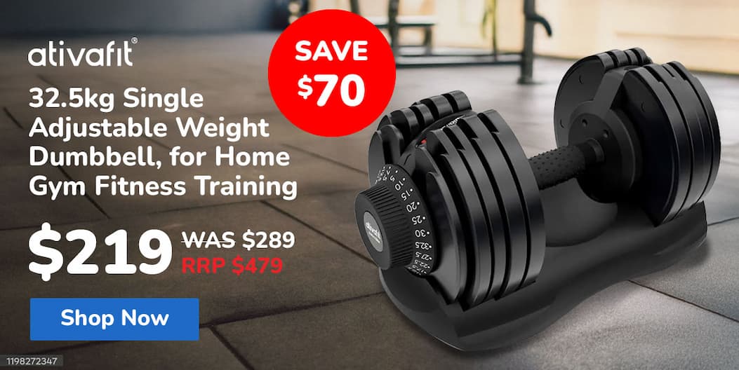 ATIVAFIT 32.5kg Single Adjustable Weight Dumbbell, for Home Gym Fitness Training