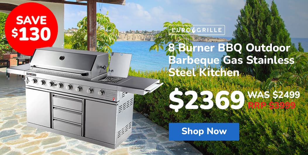 EuroGrille 8 Burner BBQ Outdoor Barbeque Gas Stainless Steel Kitchen