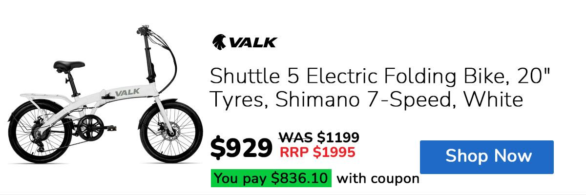 VALK Shuttle 5 Electric Folding Bike, 20" Tyres, Shimano 7-Speed, White