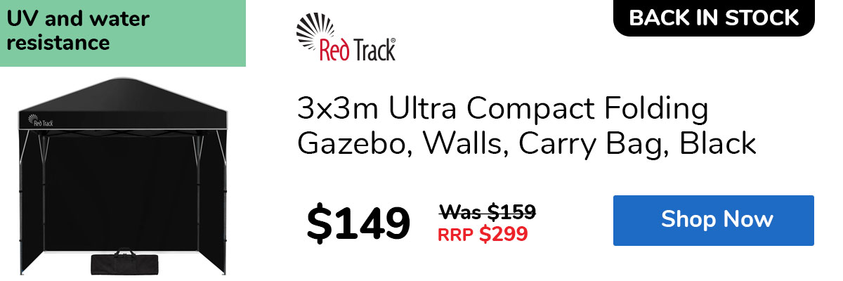 3x3m Ultra Compact Folding Gazebo, Walls, Carry Bag, Black