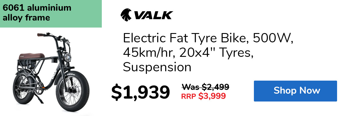 Electric Fat Tyre Bike, 500W, 45km/hr, 20x4" Tyres, Suspension