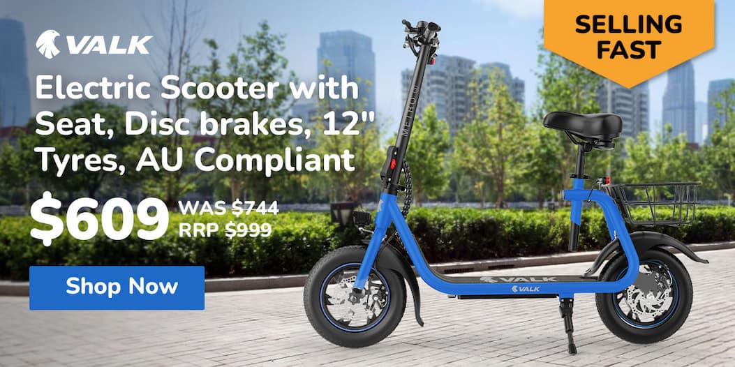VALK Electric Scooter with Seat, Disc brakes, 12" Tyres, AU Compliant, for Adults, Teens, Commuter, Blue