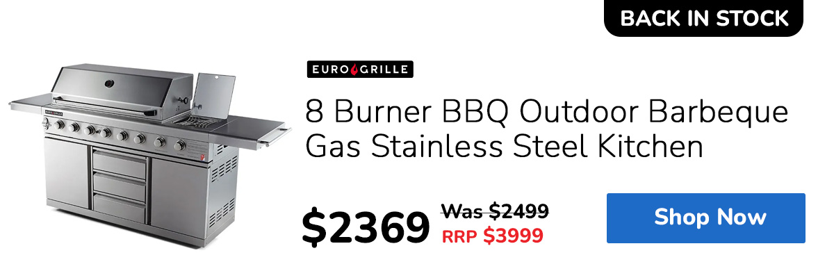 EuroGrille 8 Burner BBQ Outdoor Barbeque Gas Stainless Steel Kitchen