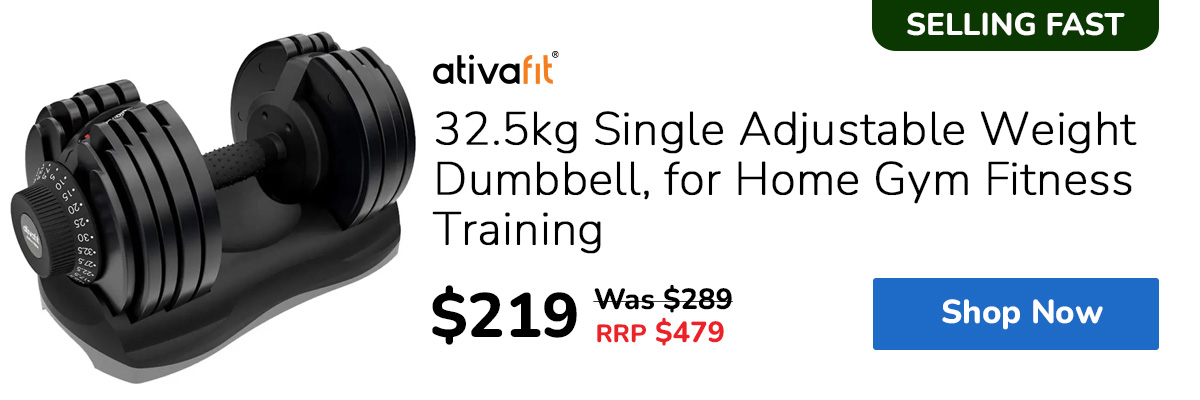 ATIVAFIT 32.5kg Single Adjustable Weight Dumbbell, for Home Gym Fitness Training