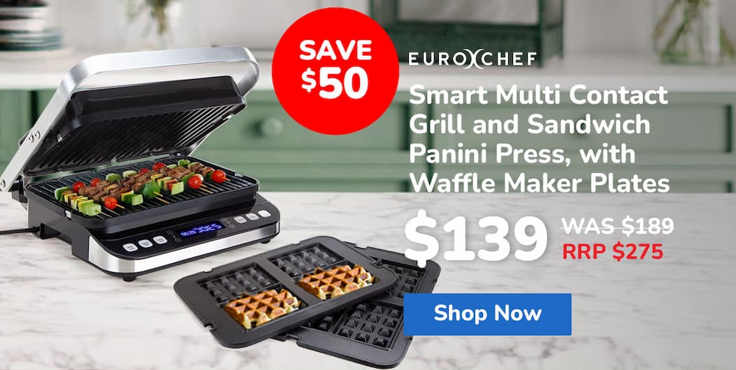 EUROCHEF Smart Multi Contact Grill and Sandwich Panini Press, with Waffle Maker Plates